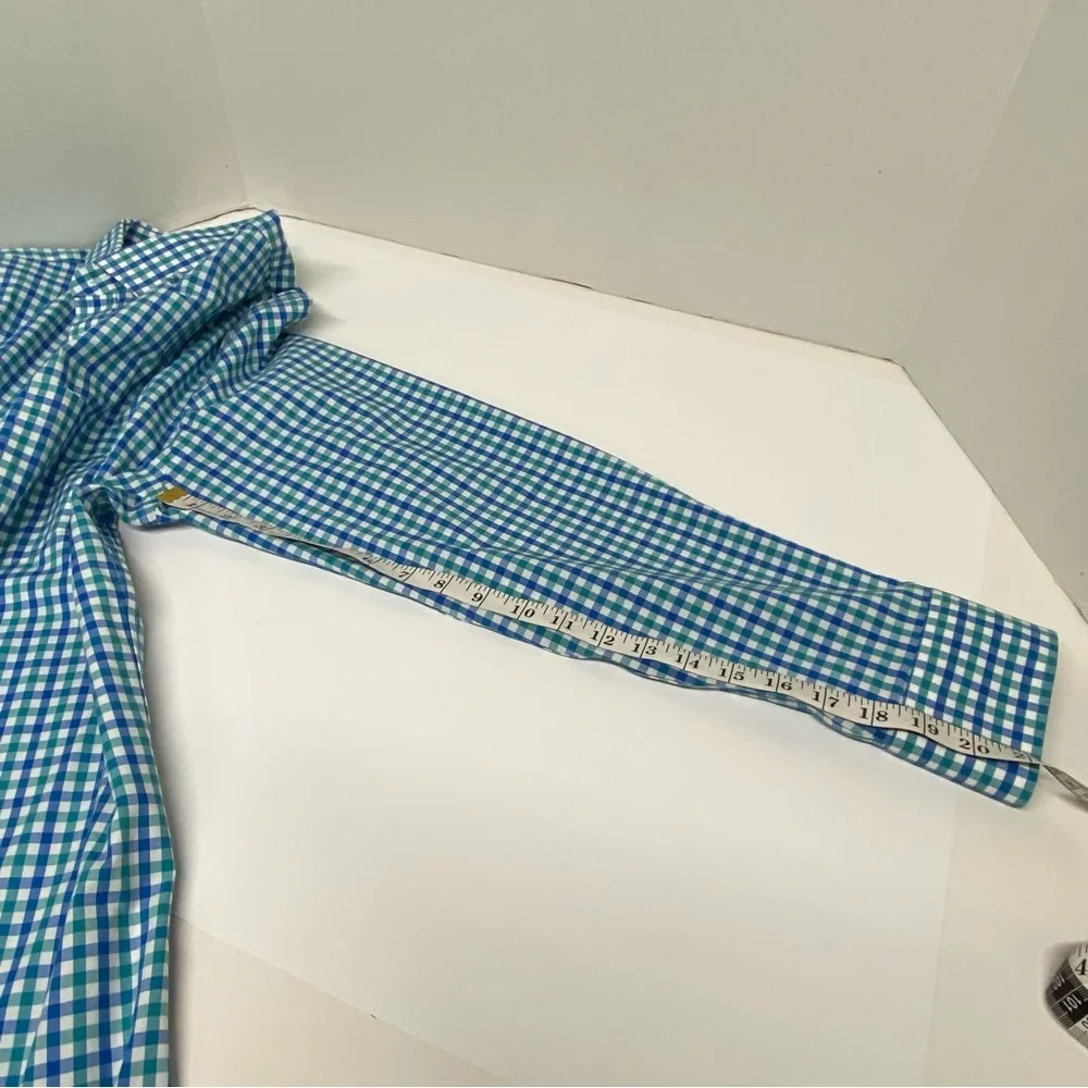 J. by J. Crew Thompson Flex Wrinkle Free Blue Teal White Check Size XL 17-17 1/2